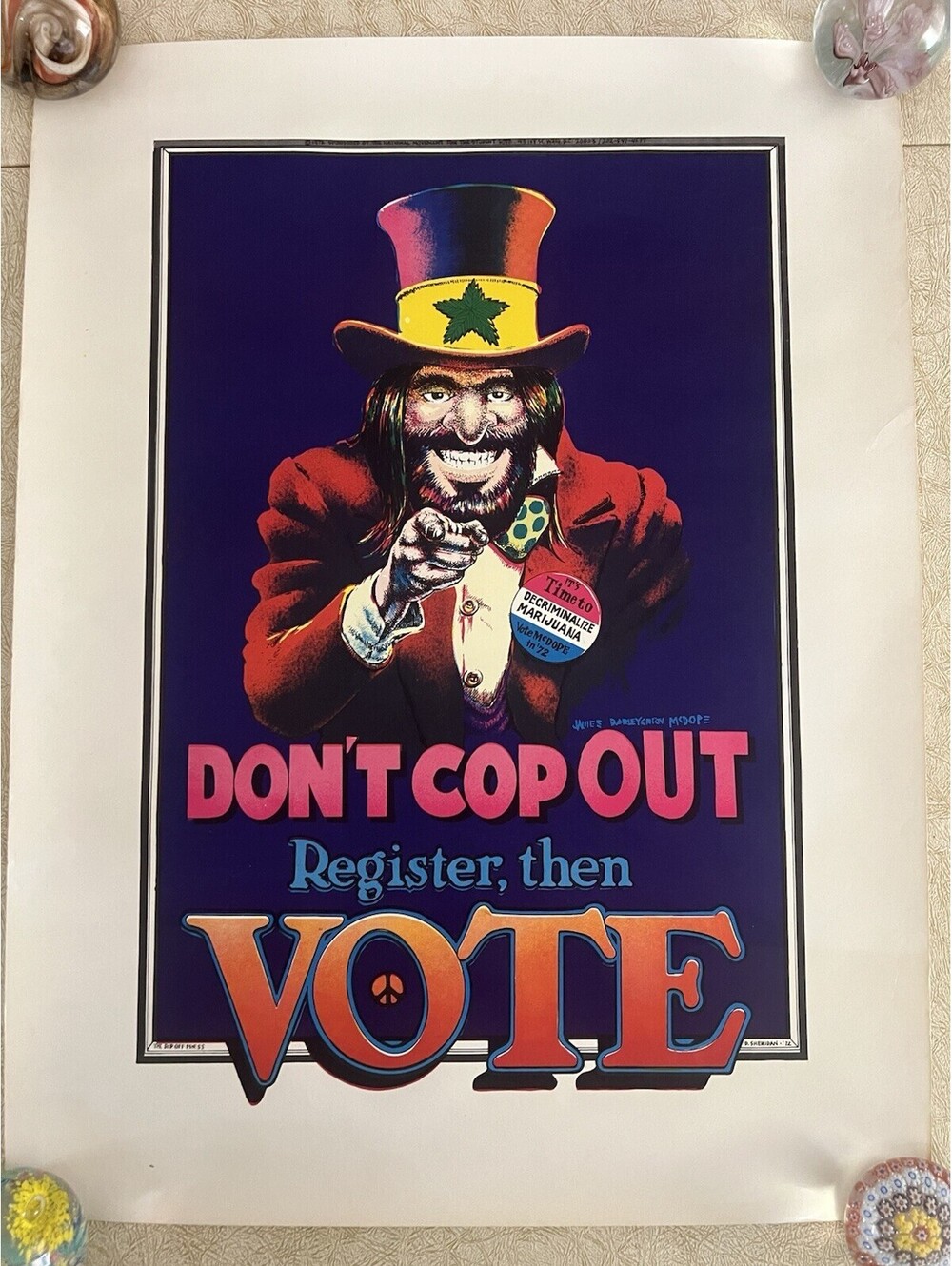 Vintage Original 1972 DONT COP OUT REGISTER THEN VOTE MCDOPE Poster Legalize Pot